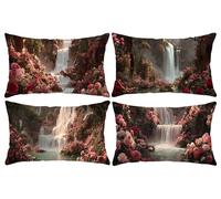 Juego de 4 Rectangular Funda de Cojines Exterior Impermeable Fundas de Almohada Sofa Cojines Terciopelo Decorativos Rosas de cascada Patrón Decorativos Moderna para Jardín Sofá Silla 40x80cm y-650