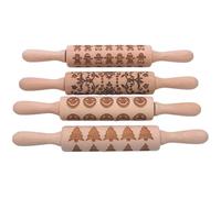 Juego de 4 rodillos de madera con patrón, rodillo especulativo, rodillo para galletas, rodillo con grabado, rodillo de galletas para niños, pequeño con 4 motivos naturales, fabricado en la UE, 33 x 5