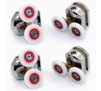 Juego de 4 rodillos dobles para puerta de ducha de 25 mm con tornillos y bloque anticolisión para puerta de vidrio de 4 mm a 8 mm