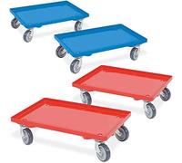 Juego de 4 rodillos para caja, con Cubierta para recipientes de 600 x 400 mm, capacidad de carga 250 kg, 2 azules, 2 rojos, para recipientes de 600 x 400 mm