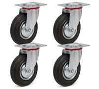 Juego de 4 ruedas giratorias 100 mm goma maciza llantas metálicas placa máx. 70 kg/rueda