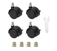 Juego de 4 ruedas giratorias de nailon con freno, ruedas giratorias negras con tuerca de vástago roscado M8 y llave, ruedas de plástico, color negro