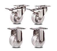 Juego de 4 ruedas giratorias pesadas de piel de policarbonato transparente de 1.5 pulgadas con placa de acero inoxidable 304, rotación de 360°, carga de 230 libras, freno capacitivo y opciones fijas