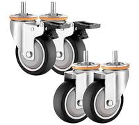 Juego de 4 ruedas giratorias resistentes de 2,5, 3, 4 y 5 pulgadas, vástago roscado M10 y M12, silenciosas, con amortiguación de impactos, de goma TPR resistente para muebles.