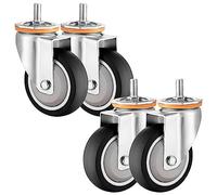 Juego de 4 ruedas giratorias resistentes de 2,5, 3, 4 y 5 pulgadas, vástago roscado M10 y M12, silenciosas, con amortiguación de impactos, de goma TPR resistente para muebles.