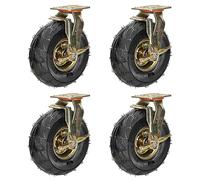Juego de 4 ruedas giratorias resistentes de 8 y 10 pulgadas, ruedas neumáticas silenciosas de goma de repuesto con placa superior y frenos, para carros, muebles y bancos de trabajo (color: freno, ta