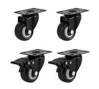 Juego de 4 ruedas giratorias resistentes para muebles, tornillos negros, 40 mm, 150 kg de carga cada una, ruedas de goma silenciosas para muebles (2 con frenos y 2 sin ellas)