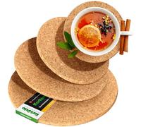 Juego de 4 salvamanteles de corcho de 15, 20, 25 y 30 cm, 10 mm de grosor | Cuatro posavasos de corcho resistentes al calor con base antideslizante, versátil, corcho de Portugal