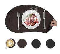 Juego de 4 Salvamanteles y Posavasos - Salvamanteles Reversibles Grandes de Piel sintética con Forma de Mango,para cenas, restaurantes y Fiestas al Aire Libre en el jardín 50x32cm, café+Negro