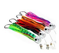 Juego de 4 señuelos de Falda de curricán de 9 Pulgadas, señuelos de Pesca de Agua Salada de mar Profundo para atún, Mahi, Marlin, delfín, Wahoo, con Ganchos aparejados, señuelos de Pesca en Alta mar