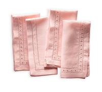 Juego de 4 servilletas de lino 100 % lino rosa rubor con puntos bordados, 45,7 x 45,7 cm, servilletas de tela con vainica, lavables para decoración de bodas y verano