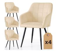 Juego de 4 sillas acolchadas con costuras cuadradas luxano beige patas negras