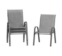 Juego de 4 sillas apilables de textileno y estructura de metal, respaldo alto de 54 cm de ancho con reposabrazos, carga máxima de 150 kg, para jardín, piscina, terraza, comedor