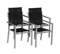 Juego de 4 sillas de aluminio gris textileno negro