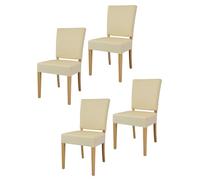 Juego de 4 sillas de cocina con marco de madera de haya natural, asiento y respaldo tapizados de piel sintética color marfil, muebles de comedor elegantes y cómodos