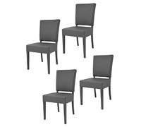 Juego de 4 sillas de cocina, marco de madera de haya gris oscuro con asiento y respaldo tapizados de piel sintética para decoración moderna de comedor