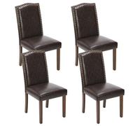 Juego de 4 sillas de cocina modernas tapizadas de tela con ribete de cabeza de clavo y soporte lumbar ergonómico para sala de estar y comedor rústico, color marrón oscuro