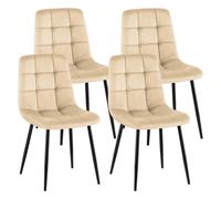 CLP Sillas de Comedor Juego de 4 tapizadas Antibes, sillas de Cocina con Terciopelo, Respaldo y Patas de Metal Negro Color:Crema