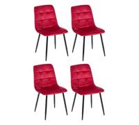 CLP Set De 4 Sillas De Comedor Antibes En Terciopelo Modernas I Juego De Butacas De Salón Nórdicas con Base Metálica, Color:Rojo