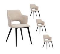 Juego de 4 sillas de comedor con brazos y asiento tapizado de tela y patas de metal para cocina, sala de estar, dormitorio, oficina, color beige