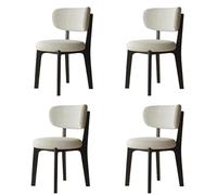 Juego de 4 sillas de comedor con marco de madera maciza, tapizadas en algodón y lino, moderno acento blanco roto y negro, elegante asiento para sala de estar y comedor