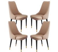 Juego de 4 sillas de comedor de cocina, sillas laterales de cuero de microfibra con patas de acero al carbono resistentes, ideales para estudio y descanso, color caqui, acabado dorado