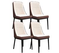 Juego de 4 sillas de comedor de cuero con patas de acero al carbono, muebles modernos de cocina y sala de estar, color blanco con patas negras, opción de asiento cómoda y elegante para el hogar u
