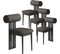 Juego de 4 sillas de comedor de madera francesa, simples y elegantes, tapizadas, diseño sin respaldo, ideal para comedor, sala de estar, dormitorio y bar, estilo medieval vintage.