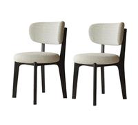 Juego de 4 sillas de comedor de madera maciza, tapizadas en algodón y lino, elegante color blanco roto con marco negro, asiento moderno para sala de estar, perfecto para decoración de comedor y cocina