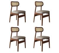 Juego de 4 sillas de comedor de nogal con respaldo de ratán moderno, fácil de limpiar, elegante, tapicería color caqui oscuro, perfecto para decoración de comedor