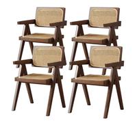 Juego de 4 sillas de comedor de ratán de madera, sillas de ratán para exterior con reposabrazos, sillón de bambú con detalles decorativos para dormitorio, sala de estar, sala de lectura y cocina