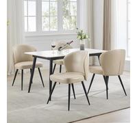 Juego de 4 sillas de comedor de tela artificial con respaldo curvado, cojín extra grueso, patas de metal, sillas de salón, hasta 150 kg, para comedor, cocina, salón, color beige