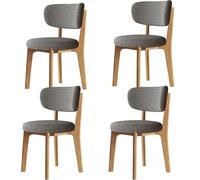 Juego de 4 sillas de comedor gris oscuro, marco de madera maciza, lino de algodón tapizado, cómodo asiento de sala de estar, diseño moderno y elegante, perfecto para comedor y cocina