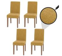 Juego de 4 sillas de comedor Littau, silla de cocina con respaldo alto, tela/textil, chenilla, patas amarillas, color natural