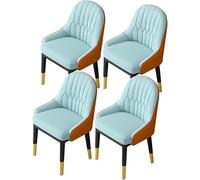 Juego de 4 sillas de comedor modernas de cuero con respaldo alto y patas de metal suaves impermeables, elegantes color azul cielo y perfectas para decoración de sala de estar y cocina