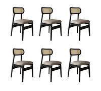 Juego de 4 sillas de comedor modernas de madera con respaldo de ratán de fácil cuidado, color negro y caqui oscuro, muebles elegantes para comedor y cocina