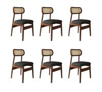 Juego de 4 sillas de comedor modernas de madera de fácil cuidado, respaldo de ratán, muebles de comedor para comedor, acabado nogal y negro, asiento elegante y cómodo