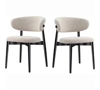 Juego de 4 sillas de comedor modernas de madera maciza, cojines tapizados de lino, respaldo curvado, diseño minimalista para el hogar y el restaurante