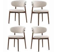 Juego de 4 sillas de comedor modernas de madera maciza, cojines tapizados de lino, respaldo curvado, diseño minimalista para el hogar y el restaurante
