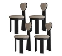 Juego de 4 sillas de comedor modernas de madera maciza de mediados de siglo, cojines de cuero y respaldos de amor para cocina, comedor, sala de estar, dormitorio, sala de estudio (negro y caqui oscuro