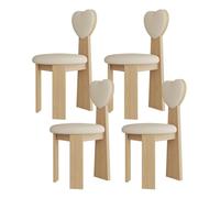 Juego de 4 sillas de comedor modernas de madera maciza de mediados de siglo, cómodos cojines de cuero y respaldos de amor para cocina, comedor, sala de estar, dormitorio, estudio, acabado caqui claro