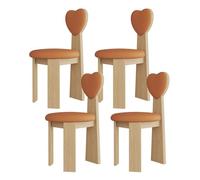 Juego de 4 sillas de comedor modernas de madera maciza de mediados de siglo con cojines de cuero y respaldos de amor, muebles elegantes de cocina y comedor para sala de estar y estudio (naranja)