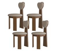 Juego de 4 sillas de comedor modernas de madera maciza de mediados de siglo con cojines de cuero y respaldos de amor, elegante nogal y caqui oscuro para cocina, comedor, sala de estar, dormitorio