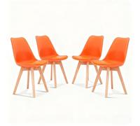 Juego de 4 sillas de comedor modernas de mediados de siglo, elegante asiento acolchado de cuero y patas de madera maciza duraderas, llamativo acento naranja para comedor, cocina y espacio vital