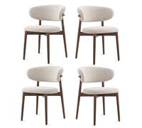 Juego de 4 sillas de comedor modernas de mediados de siglo, sillas de comedor de madera maciza con cojín de lino y respaldo curvo, sillas de cocina tapizadas para sala de estar y cocina (4, nogal)