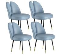 Juego de 4 sillas de comedor modernas de piel con forma de garra de gato para dormitorio, sala de matrimonio, balcón y sala de estar, color azul cielo con patas doradas