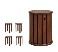 Juego de 4 sillas de comedor redondas de madera maciza, mesa auxiliar apilable multifuncional, mesa auxiliar moderna para sala de estar o dormitorio