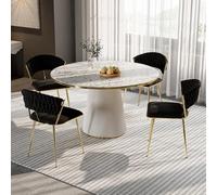 Juego de 4 sillas de comedor, silla de peluquería, silla de salón escandinava, patas de metal dorado, sillas acolchadas modernas para cocina, comedor, sala de estar, dormitorio (terciopelo, negro