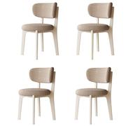 Juego de 4 sillas de comedor tapizadas con marco de madera maciza, tela de lino y algodón, elegante diseño caqui y blanco, perfecto para decoración de sala de estar y comedor