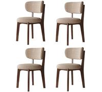 Juego de 4 sillas de comedor tapizadas, marco de madera maciza, tela de lino y algodón, elegante acabado caqui y nogal, perfectas para decoración de sala de estar y comedor